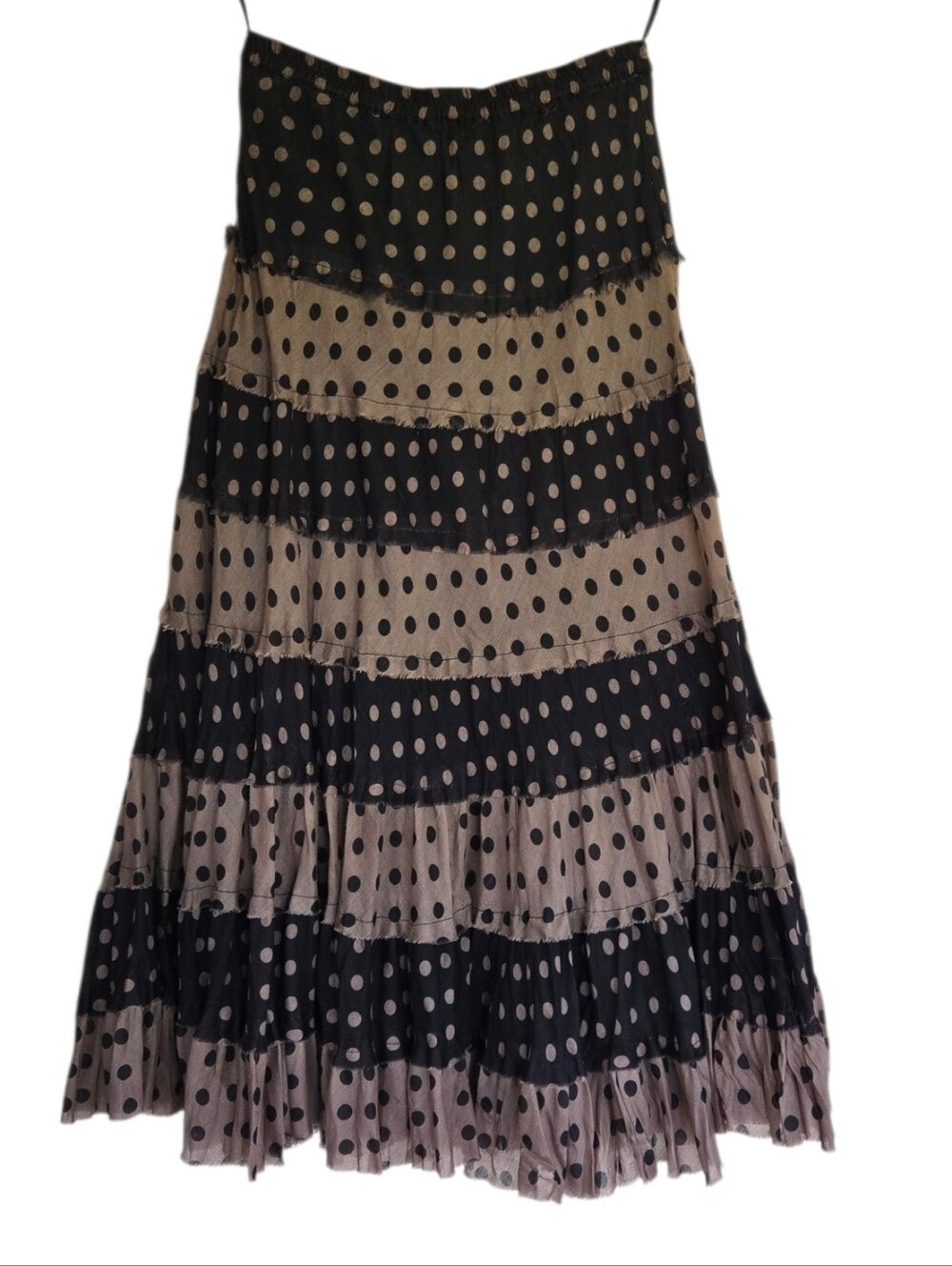 Solitaire Polka Dot Tiered Maxi Skirt - Black and Taupe M